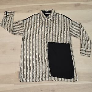 Zara basic Women's XS LongSleeve color block chain pattern print button blouse